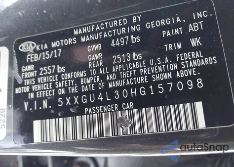 2017 Kia Optima Ex из США, поврежденный, VIN 5XXGU4L30HG157098